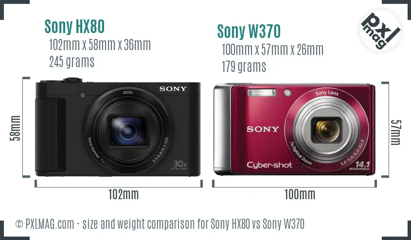 Sony HX80 vs Sony W370 size comparison