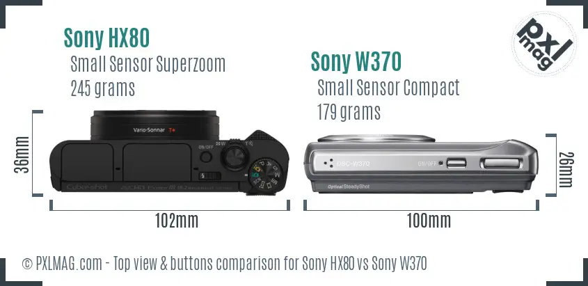 Sony HX80 vs Sony W370 top view buttons comparison