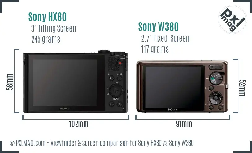 Sony HX80 vs Sony W380 Screen and Viewfinder comparison