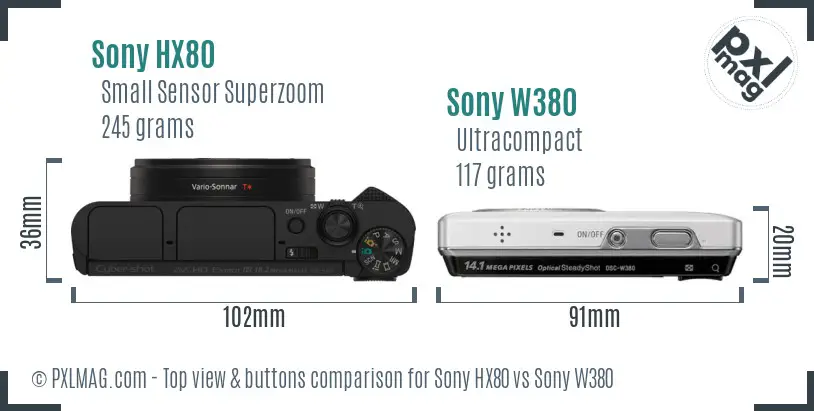 Sony HX80 vs Sony W380 top view buttons comparison