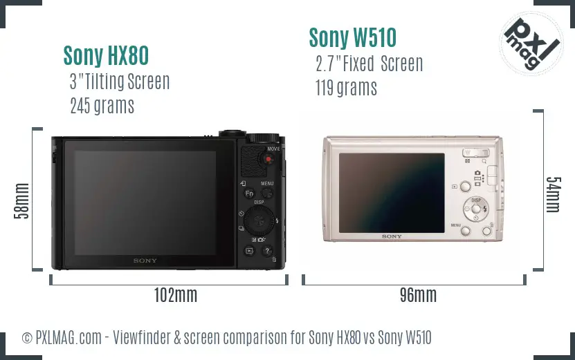 Sony HX80 vs Sony W510 Screen and Viewfinder comparison