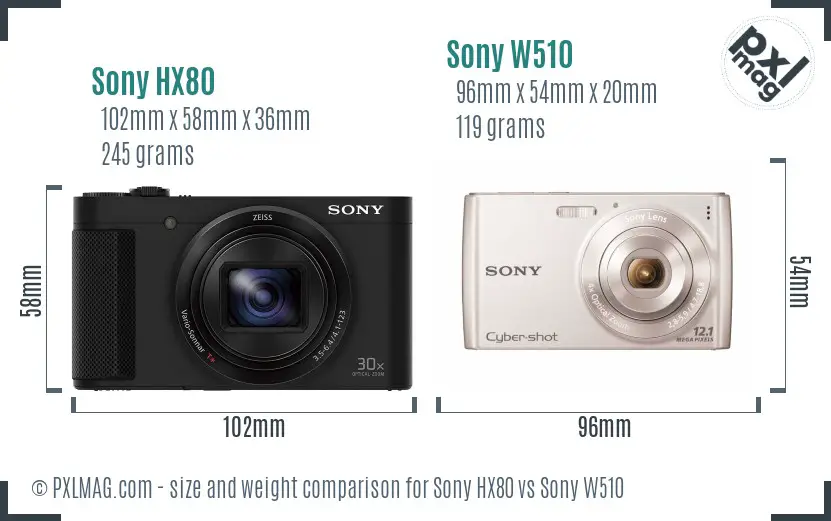 Sony HX80 vs Sony W510 size comparison