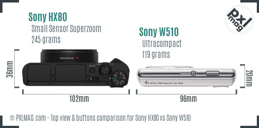 Sony HX80 vs Sony W510 top view buttons comparison