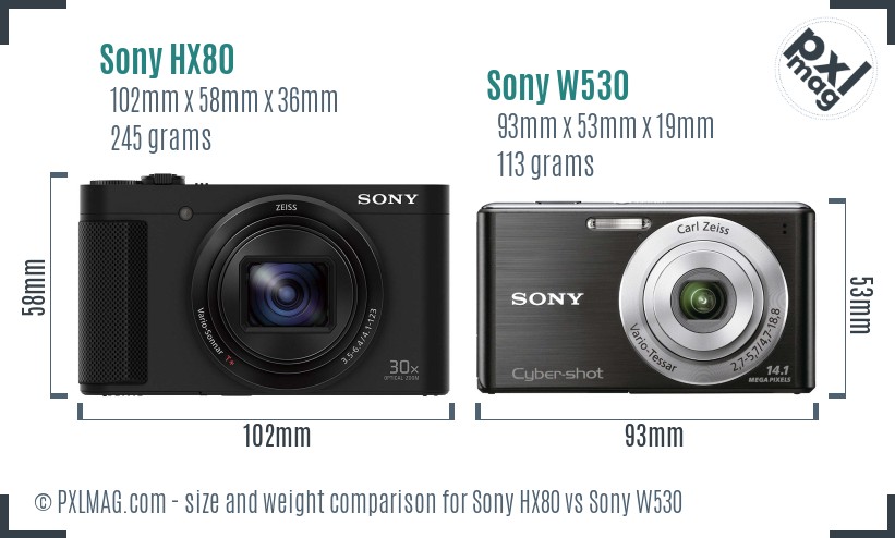 Sony HX80 vs Sony W530 size comparison