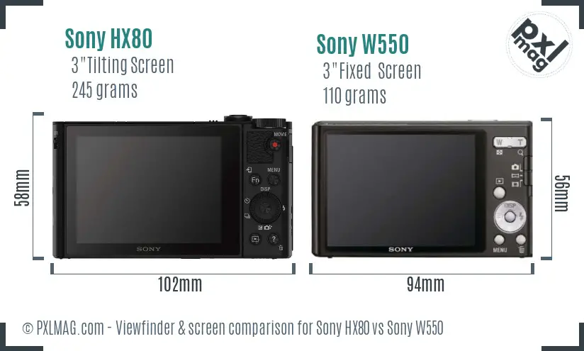 Sony HX80 vs Sony W550 Screen and Viewfinder comparison