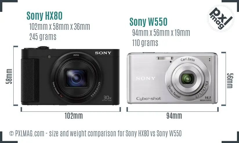Sony HX80 vs Sony W550 size comparison