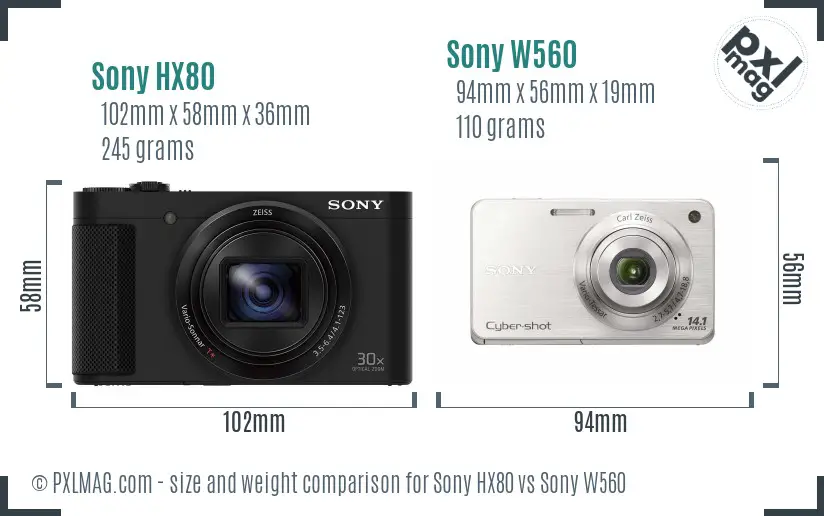 Sony HX80 vs Sony W560 size comparison