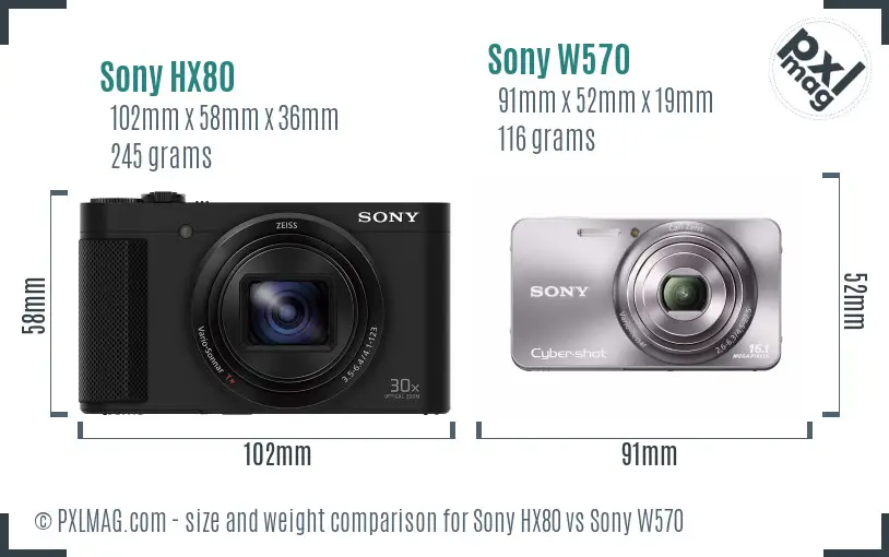 Sony HX80 vs Sony W570 size comparison