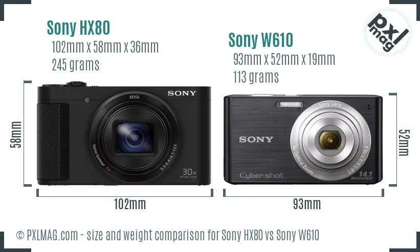 Sony HX80 vs Sony W610 size comparison