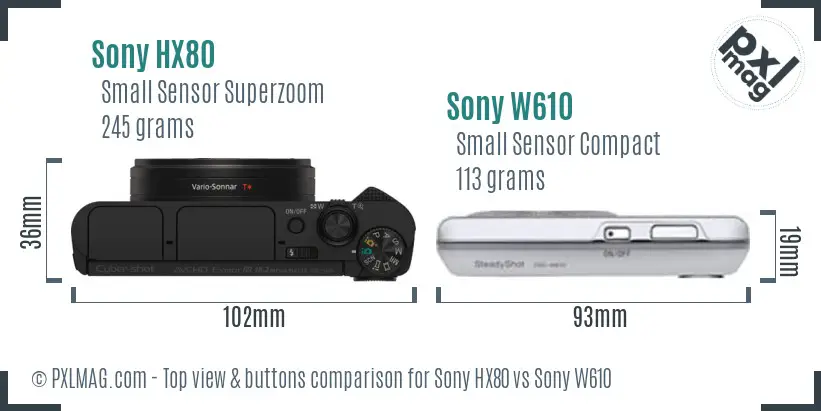 Sony HX80 vs Sony W610 top view buttons comparison