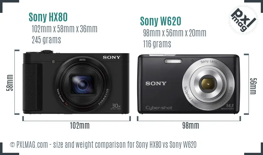 Sony HX80 vs Sony W620 size comparison