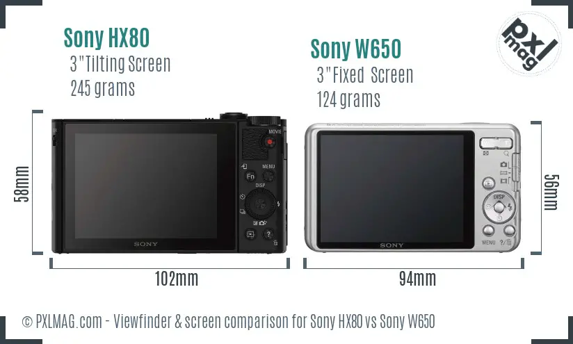 Sony HX80 vs Sony W650 Screen and Viewfinder comparison