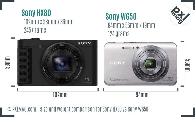 Sony HX80 vs Sony W650 size comparison