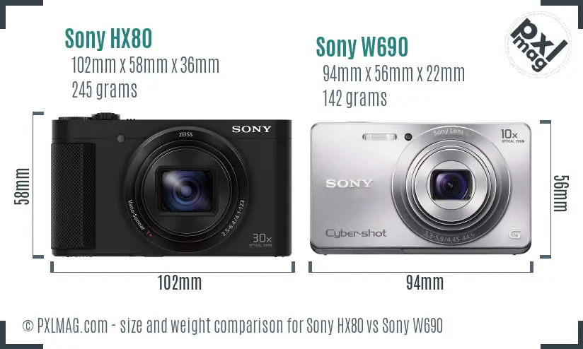 Sony HX80 vs Sony W690 size comparison
