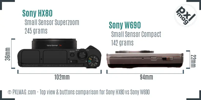 Sony HX80 vs Sony W690 top view buttons comparison