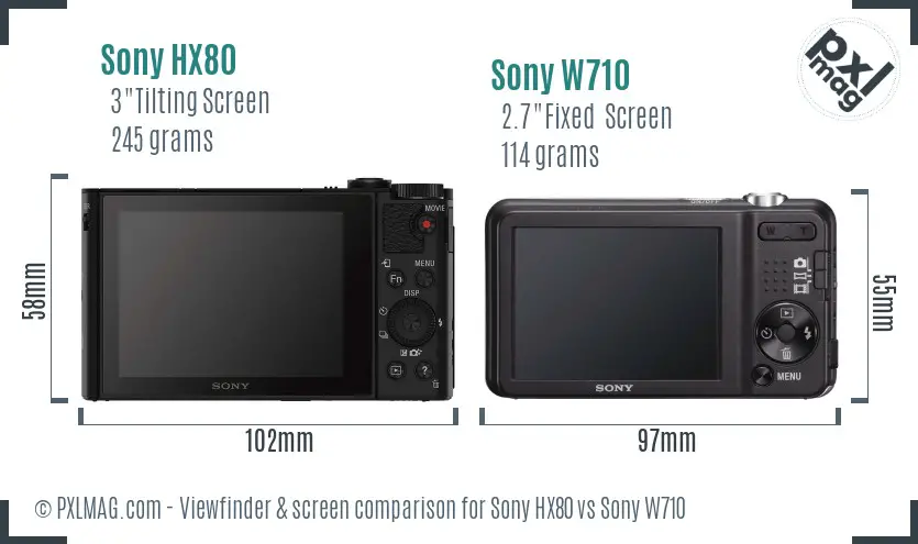 Sony HX80 vs Sony W710 Screen and Viewfinder comparison