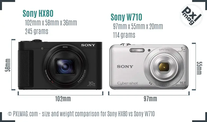 Sony HX80 vs Sony W710 size comparison