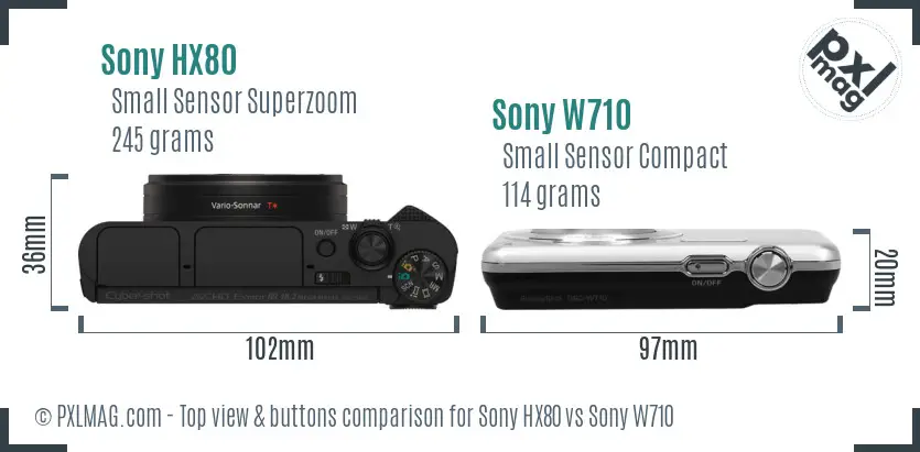 Sony HX80 vs Sony W710 top view buttons comparison