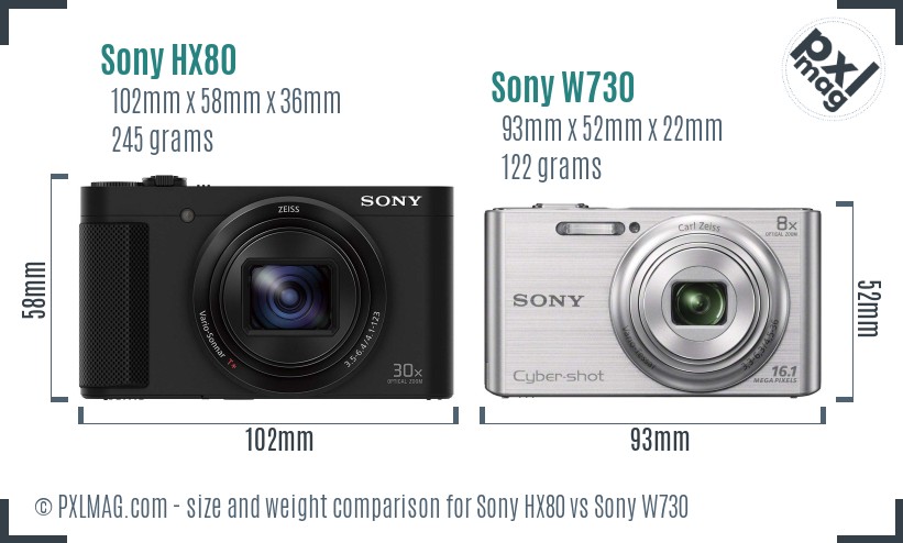 Sony HX80 vs Sony W730 size comparison