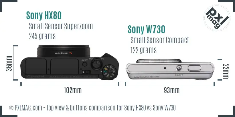 Sony HX80 vs Sony W730 top view buttons comparison