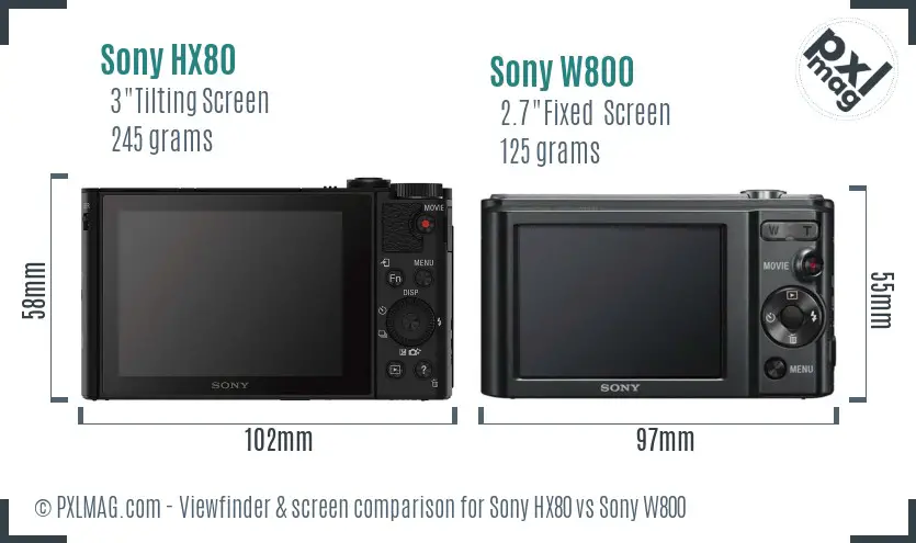 Sony HX80 vs Sony W800 Screen and Viewfinder comparison