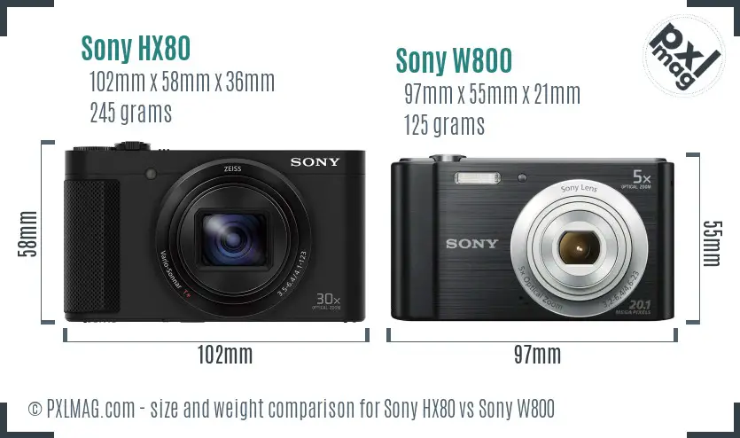 Sony HX80 vs Sony W800 size comparison