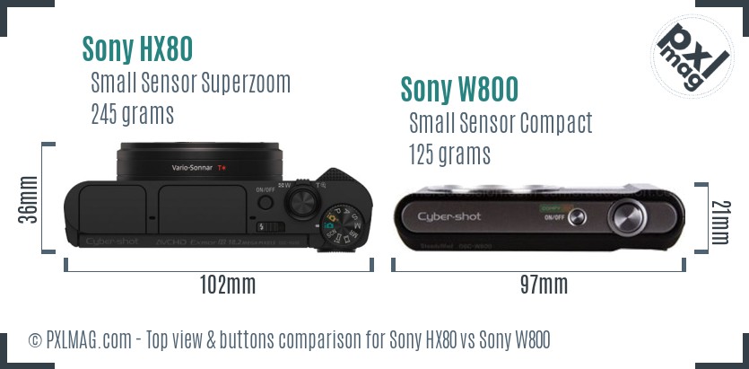 Sony HX80 vs Sony W800 top view buttons comparison