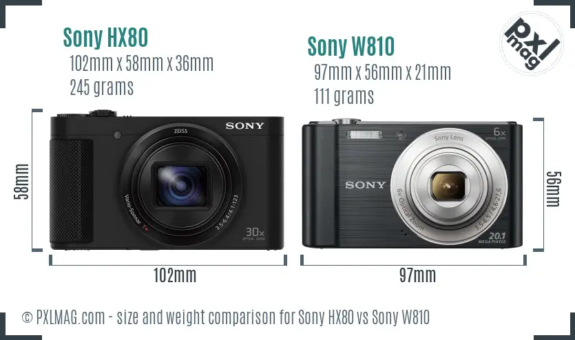 Sony HX80 vs Sony W810 size comparison