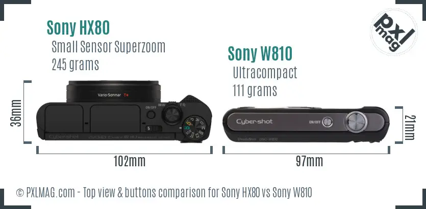 Sony HX80 vs Sony W810 top view buttons comparison
