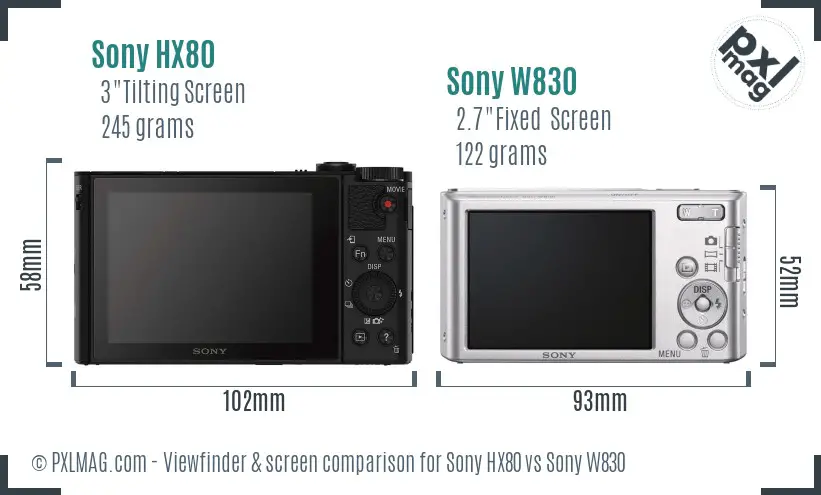 Sony HX80 vs Sony W830 Screen and Viewfinder comparison
