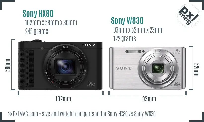 Sony HX80 vs Sony W830 size comparison