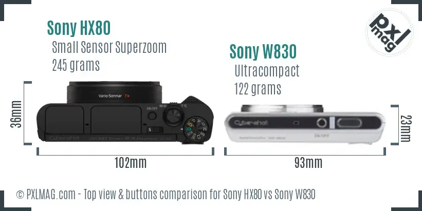 Sony HX80 vs Sony W830 top view buttons comparison
