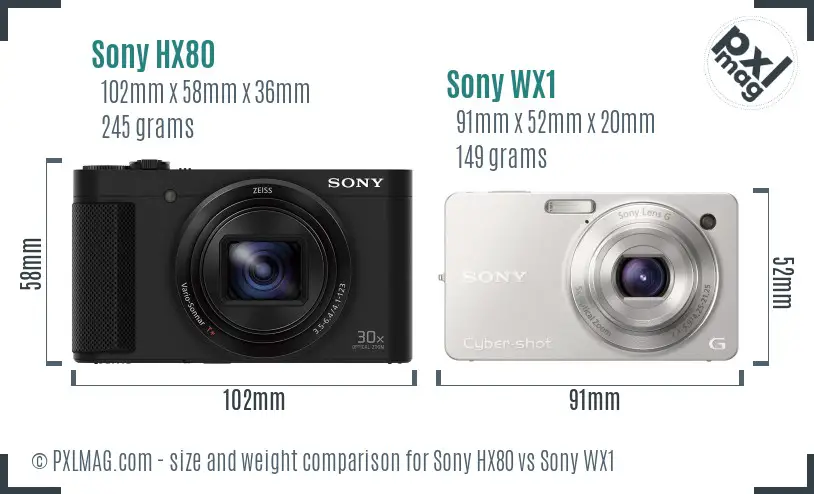 Sony HX80 vs Sony WX1 size comparison