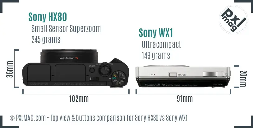 Sony HX80 vs Sony WX1 top view buttons comparison