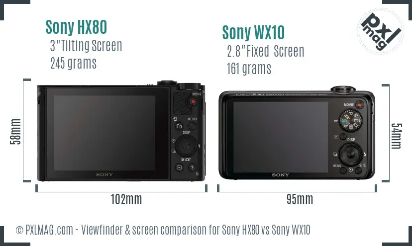 Sony HX80 vs Sony WX10 Screen and Viewfinder comparison
