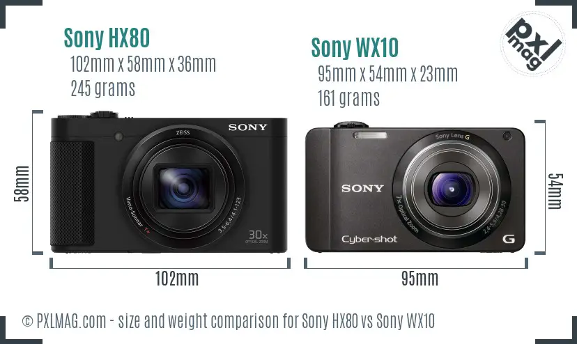 Sony HX80 vs Sony WX10 size comparison