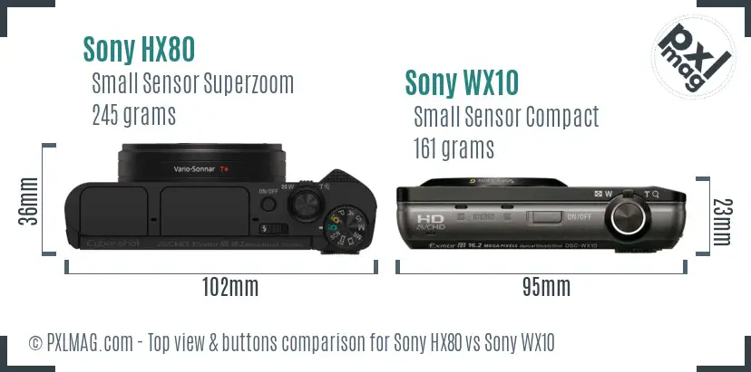 Sony HX80 vs Sony WX10 top view buttons comparison