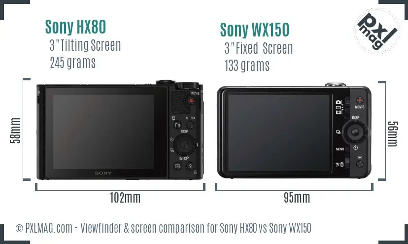 Sony HX80 vs Sony WX150 Screen and Viewfinder comparison