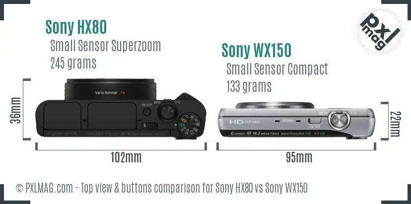 Sony HX80 vs Sony WX150 top view buttons comparison