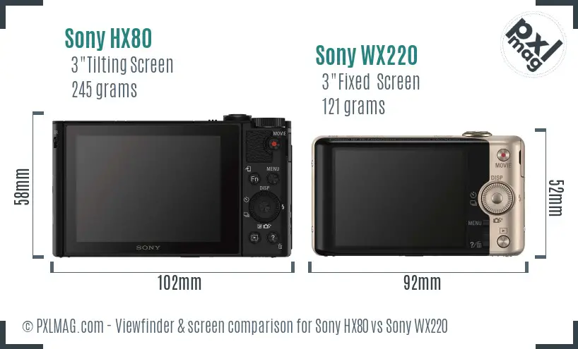 Sony HX80 vs Sony WX220 Screen and Viewfinder comparison