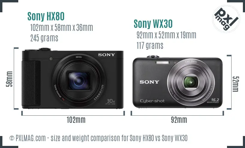 Sony HX80 vs Sony WX30 size comparison