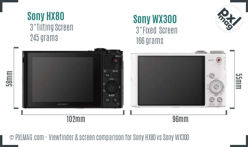 Sony HX80 vs Sony WX300 Screen and Viewfinder comparison