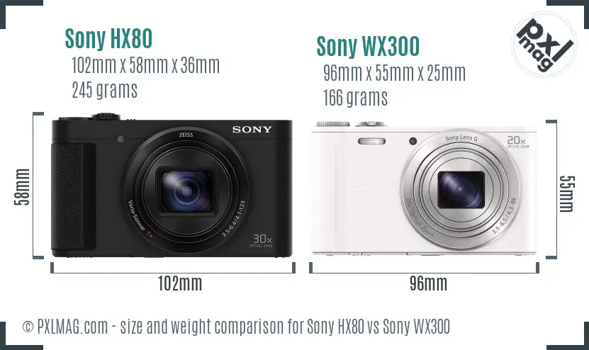 Sony HX80 vs Sony WX300 size comparison
