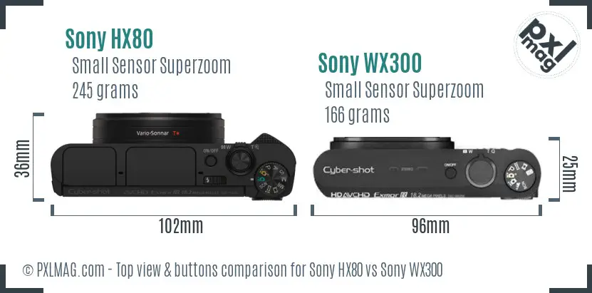 Sony HX80 vs Sony WX300 top view buttons comparison