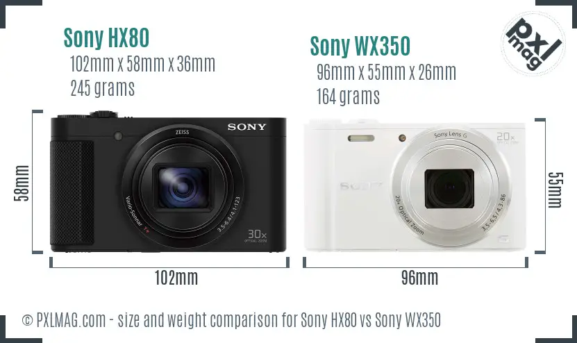 Sony HX80 vs Sony WX350 size comparison