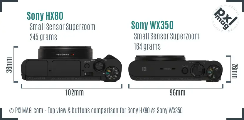 Sony HX80 vs Sony WX350 top view buttons comparison