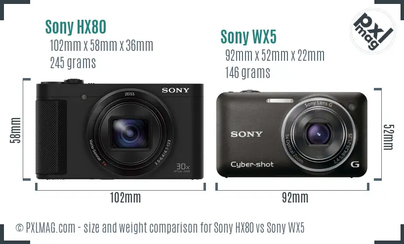 Sony HX80 vs Sony WX5 size comparison