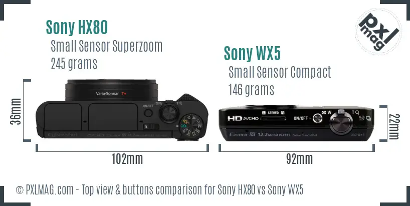 Sony HX80 vs Sony WX5 top view buttons comparison