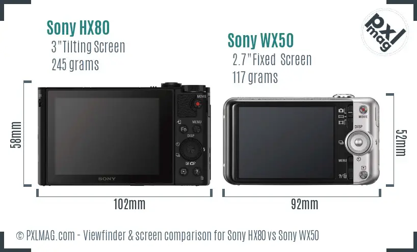 Sony HX80 vs Sony WX50 Screen and Viewfinder comparison