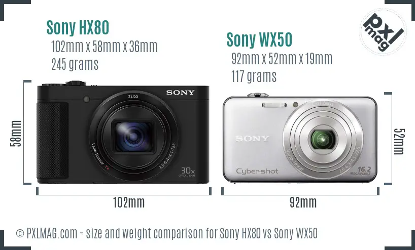 Sony HX80 vs Sony WX50 size comparison
